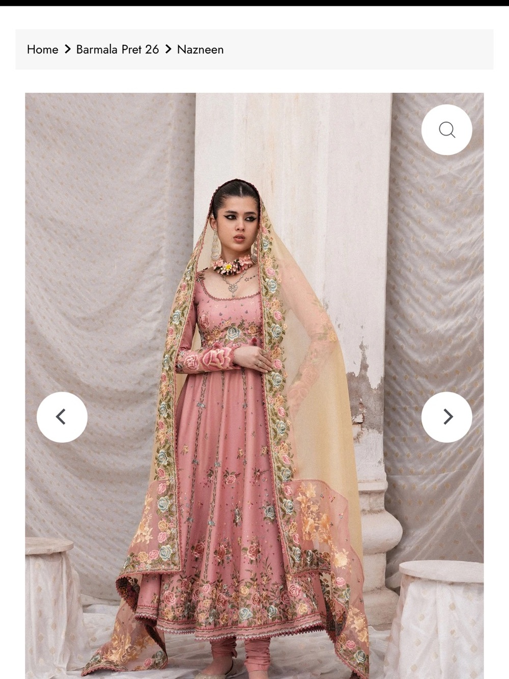 Embroidered Pink Floral Maxi Dress with Ivory Dupatta - Picture 4 of 4